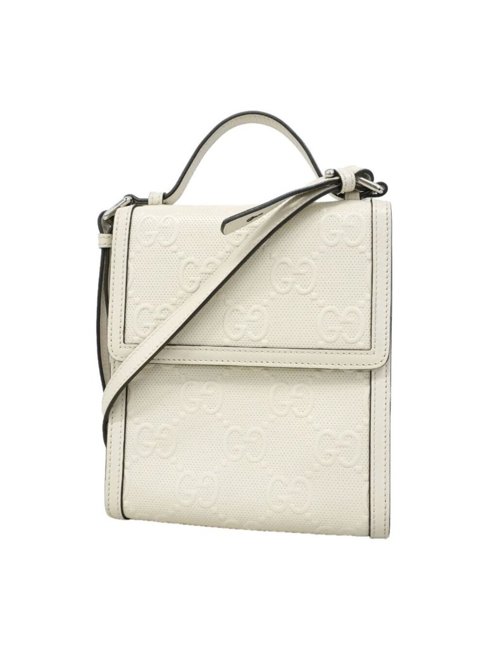 Gucci Shoulder Bag GG Embossed Leather White Silver